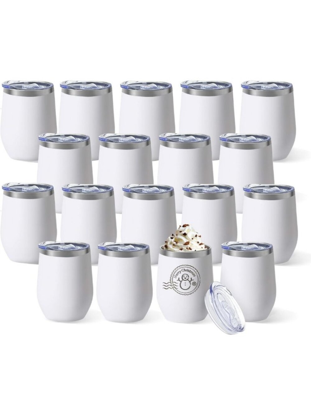 18 Pack Insulated Stainless Steel Wine Tumblers - 12oz Stemless, Double Wall